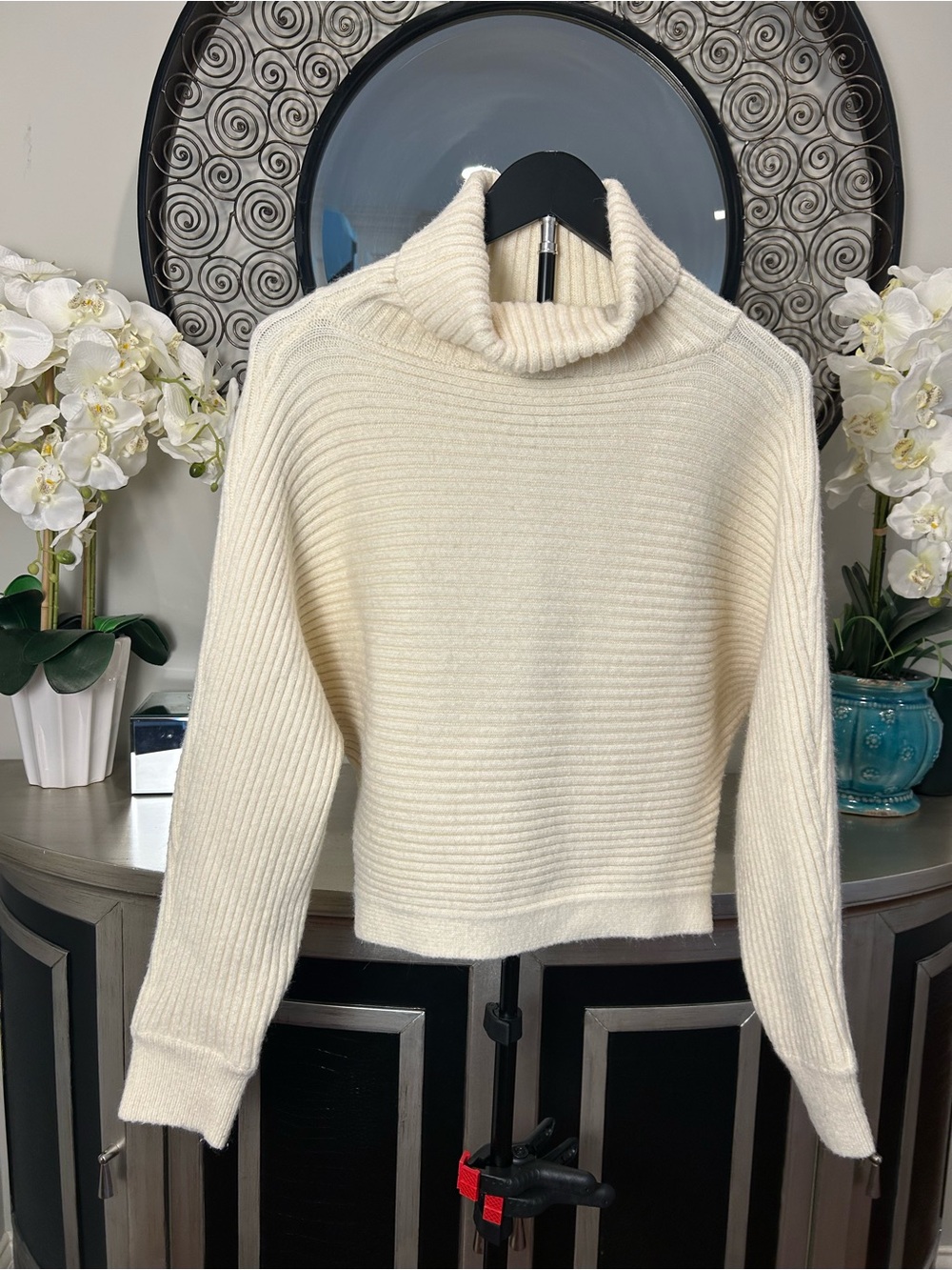 fab'rik Cream Ribbed Turtleneck Sweater